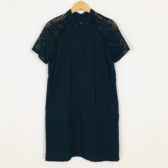 J. Crew Navy Blue Floral Eyelet Shift - 6 - Picture 2 of 6
